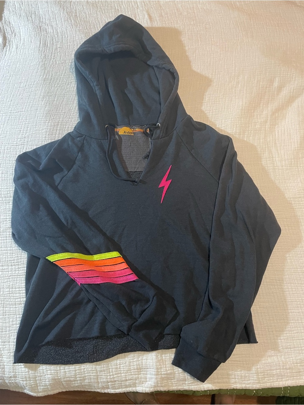 Aviator Nation XL Neon Pink Bolt Stripe Cropped Hoodie